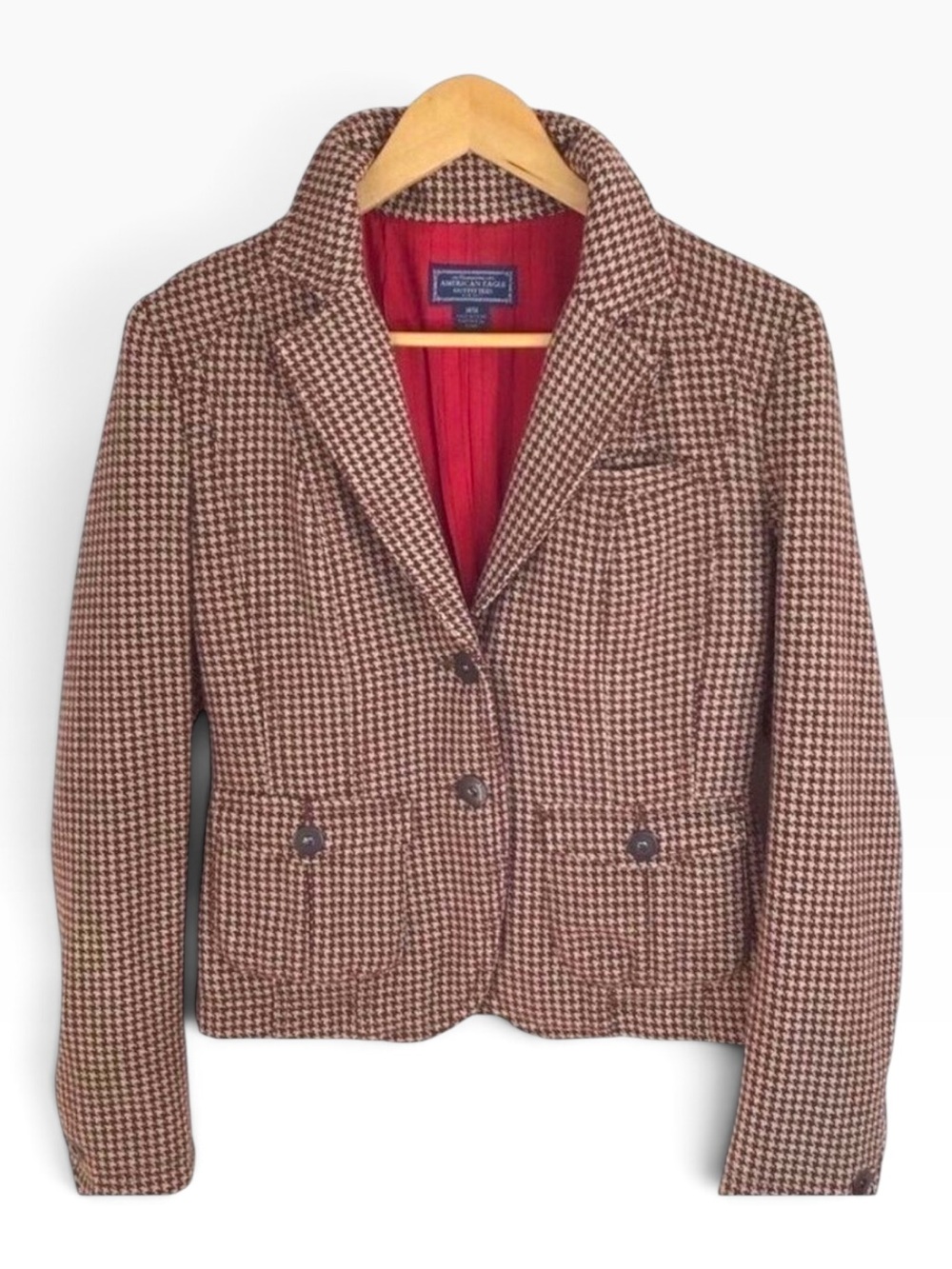 HOUNDSTOOTH Tweed blazer wool American Eagle outfitters ecru brown medium sefia